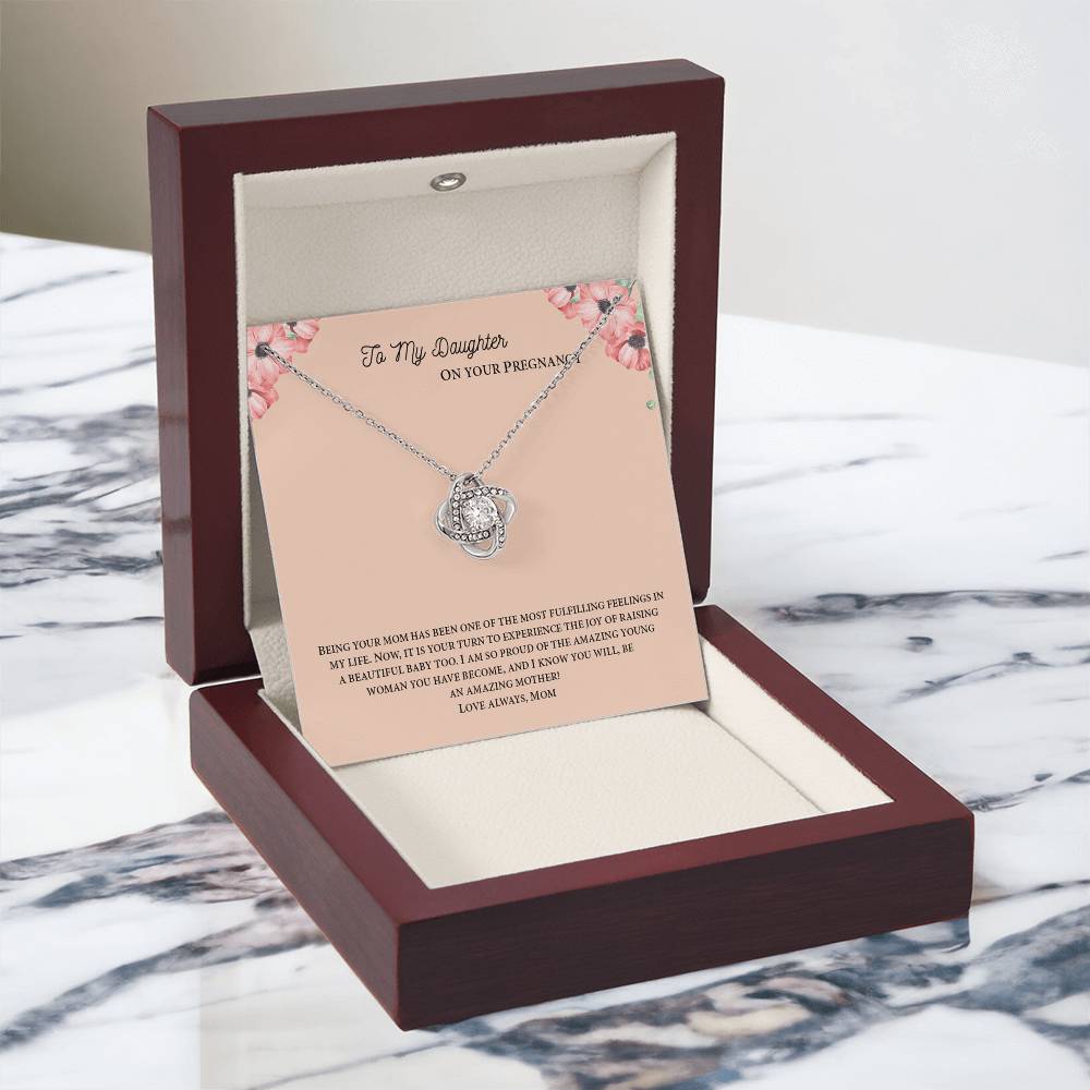To My Daughter On Your Pregnancy Love Knot Necklace From Mom, Pregnancy Daughter Gift Necklace, Mother To Daughter Pendant Gift From Mom, Little Girl Necklace Love Knot Jewelry Gift For Girls