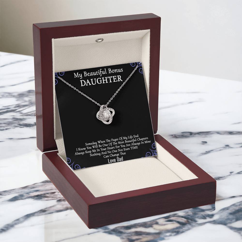 To My Beautiful Bonus Daughter Gift Necklace From Parent to Daughter Gift Necklace Pendant, Bonus Daughter Love Knot With Message Card & Gift Box On Birthday Christmas Anniversary Graduation Gift