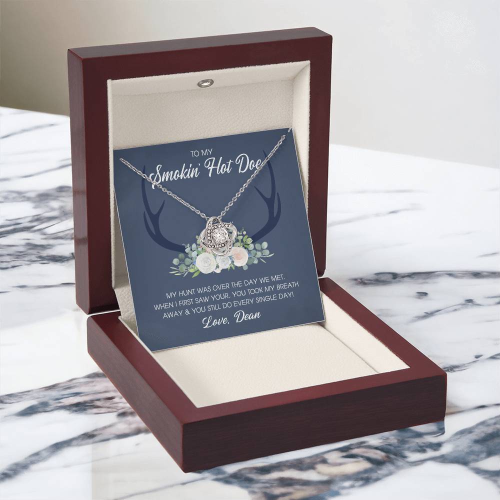 To My Smokin' Hot Doe Necklace Gift From Husband, Boyfriend, Love Knot Necklace Gift For Smokin' Hot Doe Hunting Gift Necklace for Women Gift Necklace for Her Romantic Girlfriend Gift Necklace