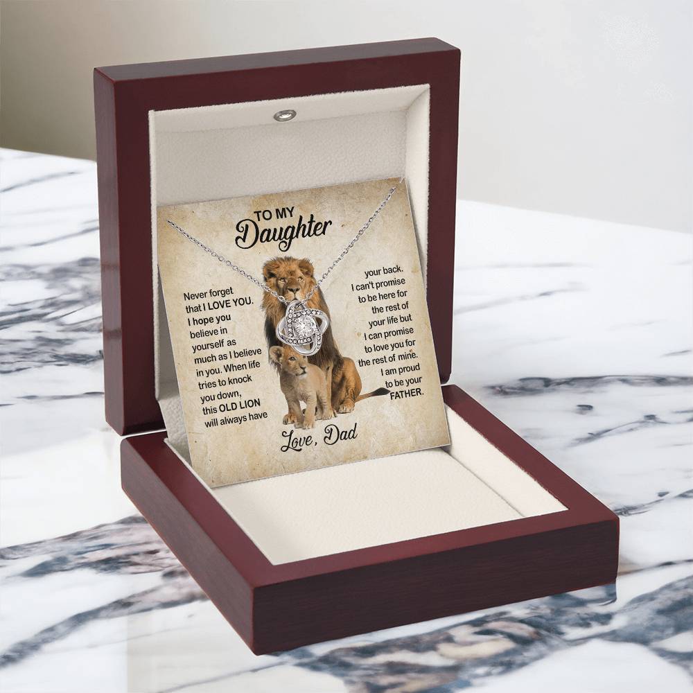 To My Daughter Love Knot Necklace with Luxury Box Gift From Dad, Daughter Lion And Father - Daughter Love Knot, Pendant Necklaces On Birthday, Christmas Jewelry Gift For Girls, Little Girl Necklace