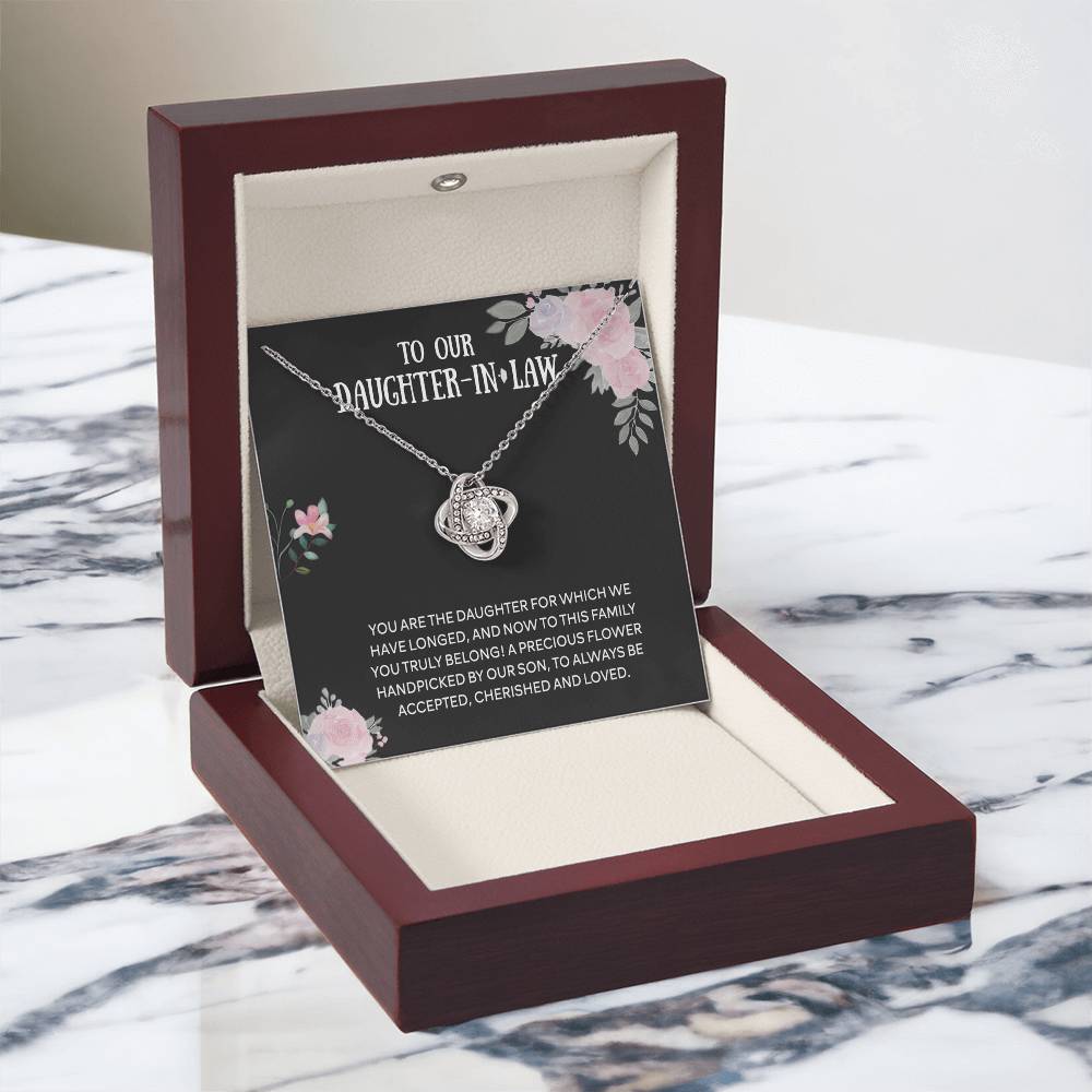 Personalized Gift Necklace From Mother In Law - Daughter Love Knot, To Our Daughter-In-Law Gift Necklace From Mother-in-Law, Daughter-in-Law Pendant Gift On Birthday Gift, Graduation Gift