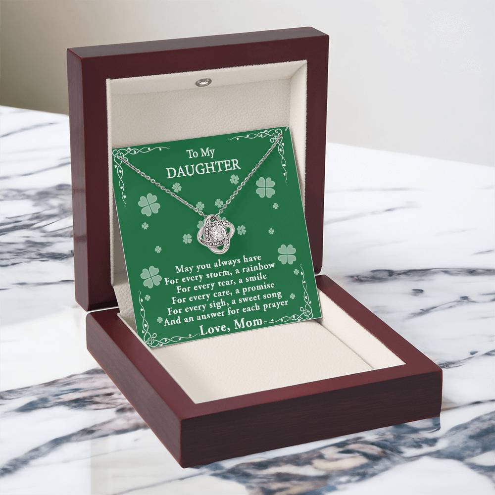 Four Leaf Clover Card Daughter Necklace, Love Knot Necklace Gift For Daughter - To My Daughter Necklace From Mom, Mother And Daughter Gift Necklace Pendant For Daughter, Jewelry Gift For Girls