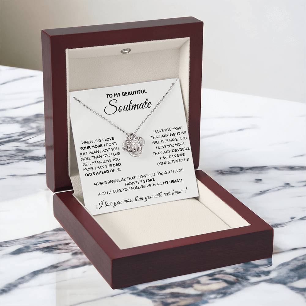 To My Beautiful Soulmate Love Knot Necklace From Husband To Wife, Girlfriend, Soulmate Gift Love Knot Pendant On Valentines Day Christmas for Her Romantic All My Heart Jewelry Gift For Women