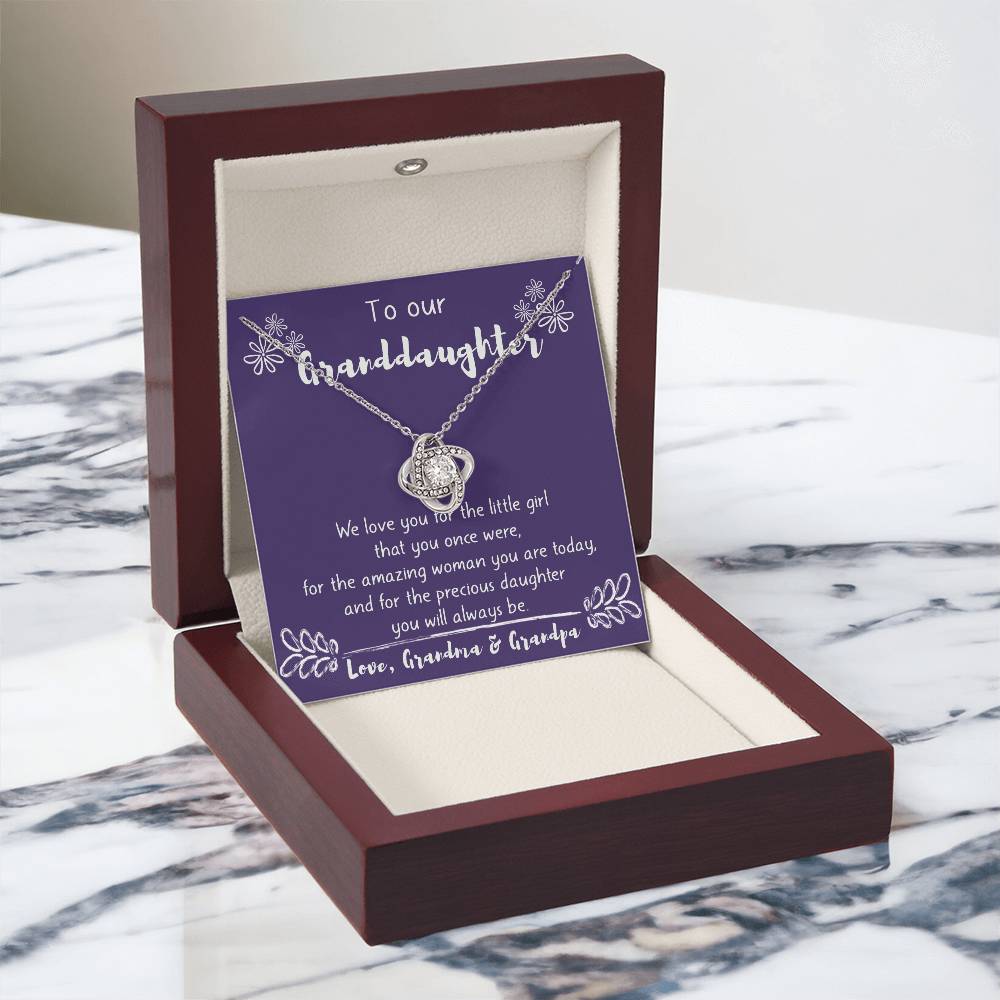 To Our Granddaughter Love Knot Necklace Gift From Grandma And Grandpa, Gifts Necklace For Grandma Grandmother or Grandpa Grandfather To My Granddaughter Graduation Gift Birthday Gift Pendant Jewelry