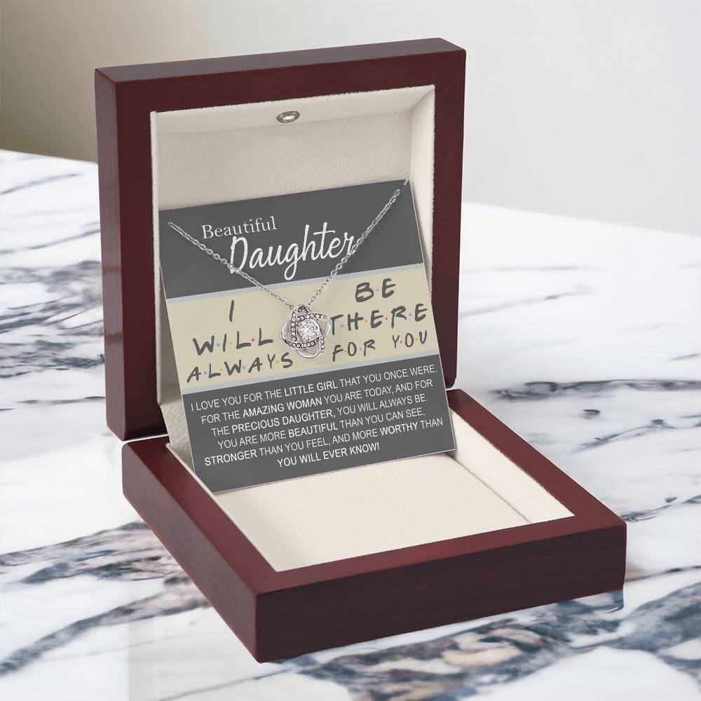 Daughter Gift Necklace Message Card Jewelry - Getting Card For Daughter, Custom Card For Little Girl, To My Beautiful Daughter Love Knot Necklace Gift From Mom - Mother And Daughter Gift Jewelry