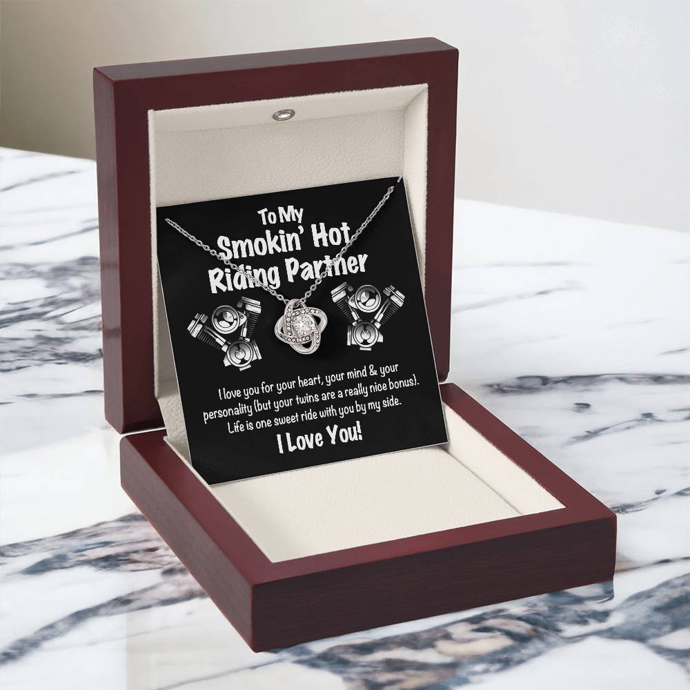 To My Smokin' Hot Riding Partner for Life Love Knot Necklace, Soulmate Gift Necklace , My Girlfriend My Smokin' Hot My Riding Partner Gift, Husband to Wife Biker Gift Riding Motorcycle Gift for Her