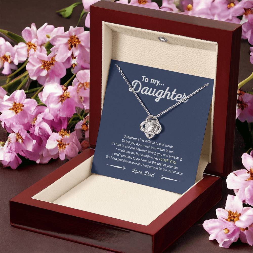 To My Daughter Love Knot Necklace From Dad, Father And Daughter Love Knot Pendant Gift For Daughter From Daddy To Daughter Love Knot Jewelry Gift For Girls, Love And Support Necklace For Daughter