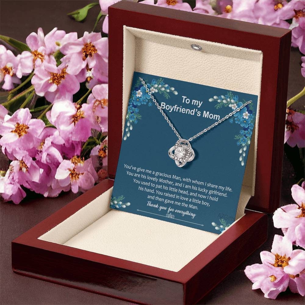 To My Boyfriend Mom Necklace From Girlfriend,  Thank You For Everything Boyfriend's Mom Gift Necklace, Love Knot Necklaces For Boyfriends Mom Gift On Christmas, Mothers Day Jewelry For Her