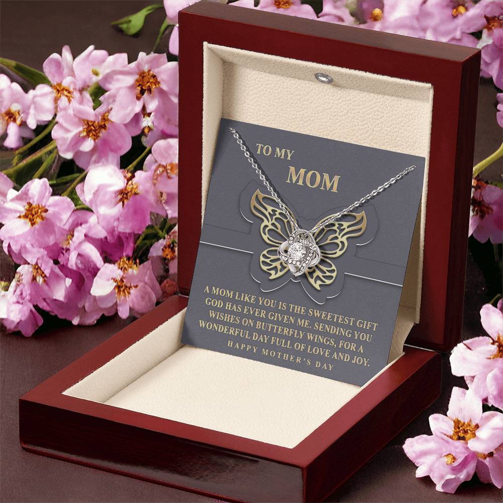 Butterfly Mom Gift Necklace, To My Mom Love Knot Necklace From Dayghter, Happy Mother's Day Necklace Gift For Mom, Mother And Daughter Gift Necklace To Mom On Mother's Day, Jewelry Gift For Women