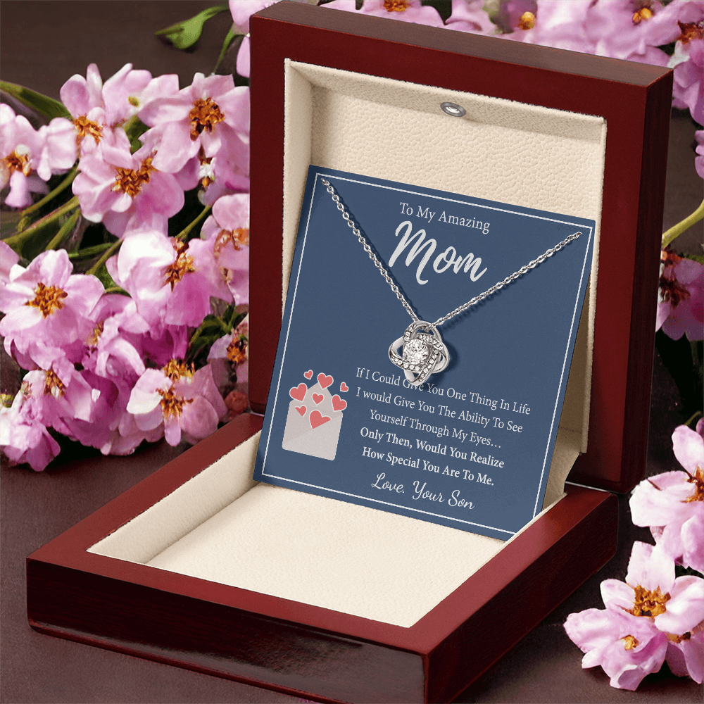 To My Amazing Mom Necklace From Son, Necklace Gift On Birthday Gift Anniversary Mother's Day Necklace For Mom Love Knot Necklace From Son, Jewelry Gift For Women, Mother, Mom And Son Necklace