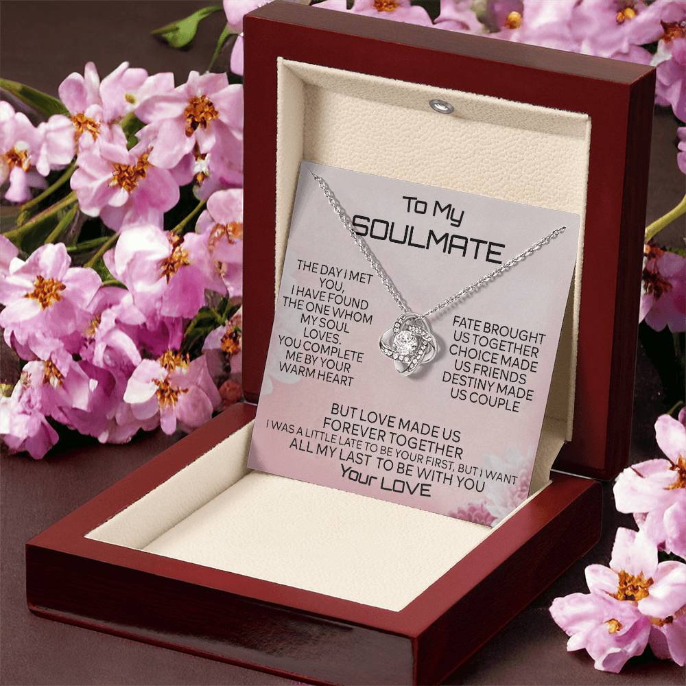 To My Soulmate Love Knot Necklace From Your Love, Husband To Wife, Girlfriend, Soulmate Gift Love Knot Pendant On Valentines Day Christmas for Her Romantic My Soul Loves Jewelry Gift For Women