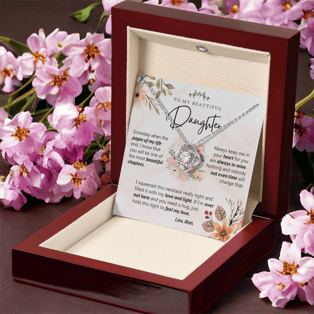 Beautiful Daughter Gift Necklace, To My Daughter Necklace From Mom, Flower Card Necklace For Daughter, Pages Of My Life Necklace From Mother And Daughter Flower Gift Jewelry For Girls Women