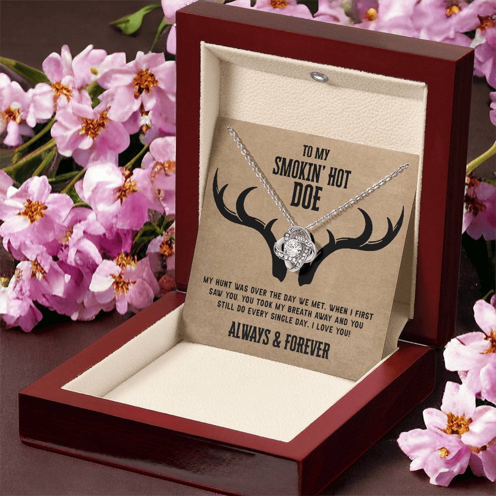 To My Smokin Hot Doe Necklace From Husband, Man, Smokin Hot Doe Gift Necklace For Wife Girlfriend Soulmate Necklace for Wife, Love Knot Pendant Smokin Hot Doe Gift Necklace, Jewelry Gift For Women