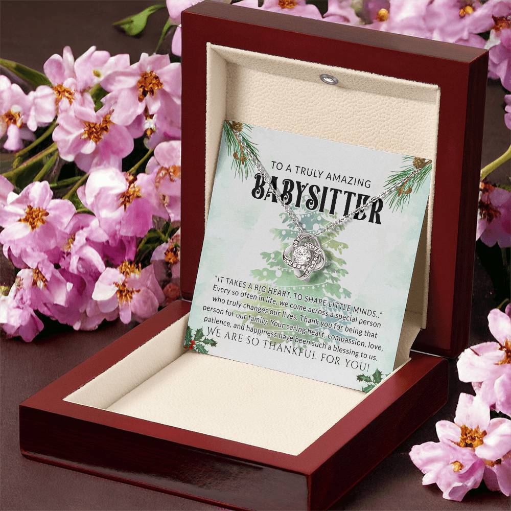 Babysitter Gift Necklace, To A Truly Amazing Babysitter Love Knot Necklace From Family, Thankful For You Gift Necklace, Christmas Babysitter Gift, Appreciation Gift for Babysitter Love Knot Pendant