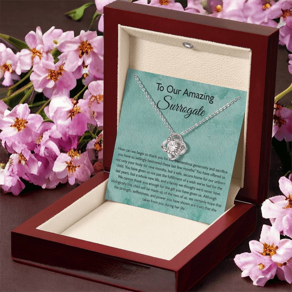 Surrogate Gift Necklace, Surrogate Thank You Gift Love Knot Pendant, Surrogate Appreciation Gift, Surrogate Love Knot Necklace, Surrogate Pregnancy Gift, Love Knot Necklace Message Card And Box Gift