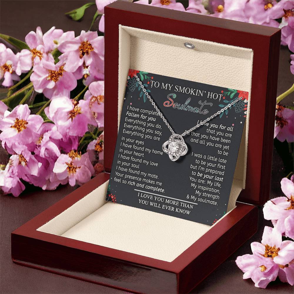 Stainless Steel Cubic Zirconia Love Knot Necklace To My Smokin' Hot Soulmate Birthday Christmas Jewelry Romantic Necklace For Wife with Message Card Box Personalized Gift Necklace For Soulmate