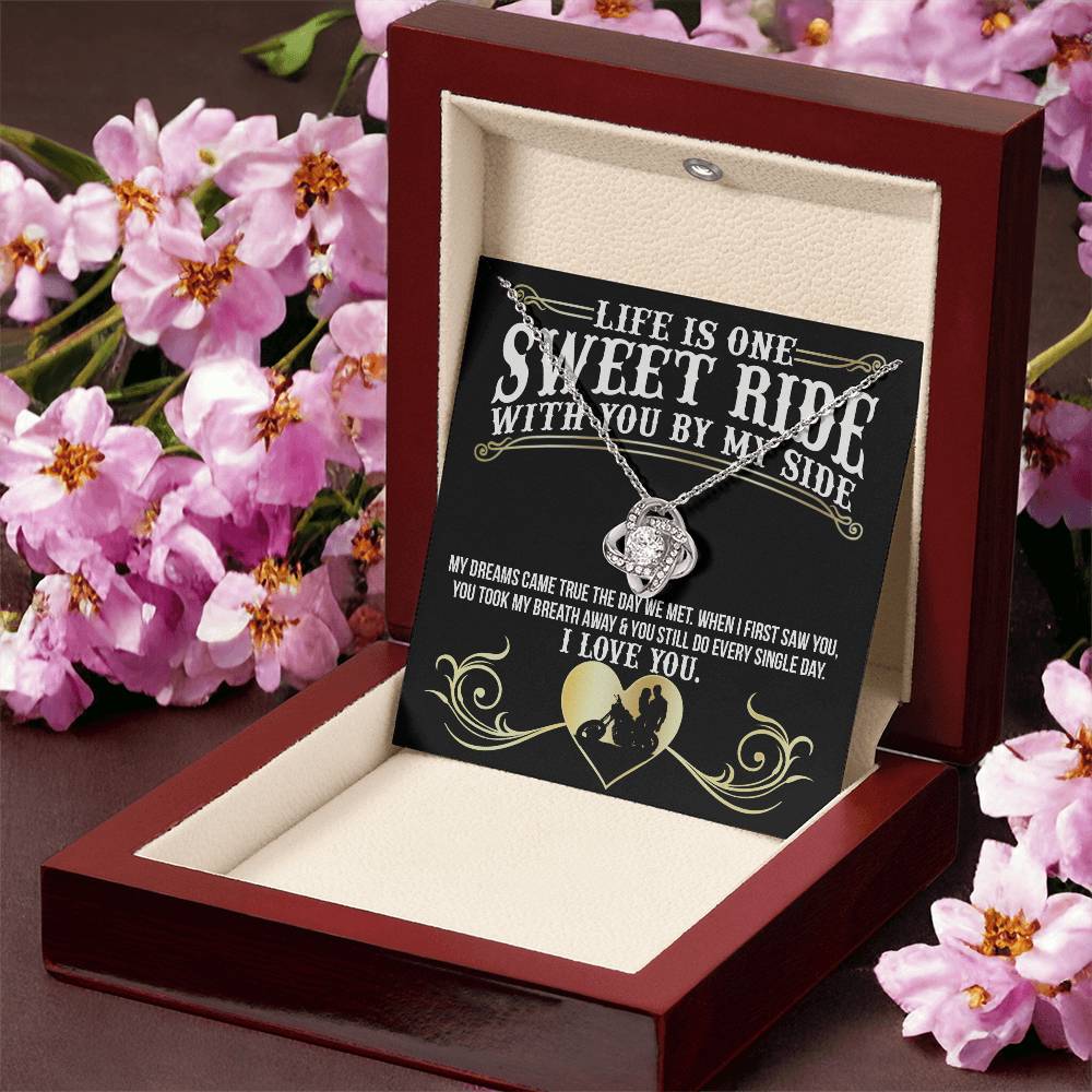 Gift for Sweet Ride Gift Necklace, Riding Partner Gift Necklace Birthday Gift for Biker Women Sweet Ride Gift Love Knot Pendant for Her Romantic Girlfriend Gifts Necklace Includes Message Card