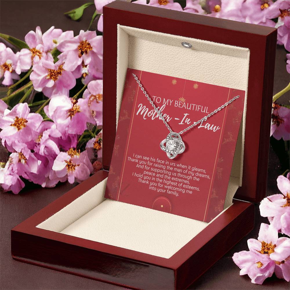To My Beautiful Mother In Law Necklace, Gift Love Knot Necklace To My Beautiful Mother-in-law From Daughter Son To Mom Mother In Law Pendant Christmas Necklace Gift For Mother In Law Gift Necklace