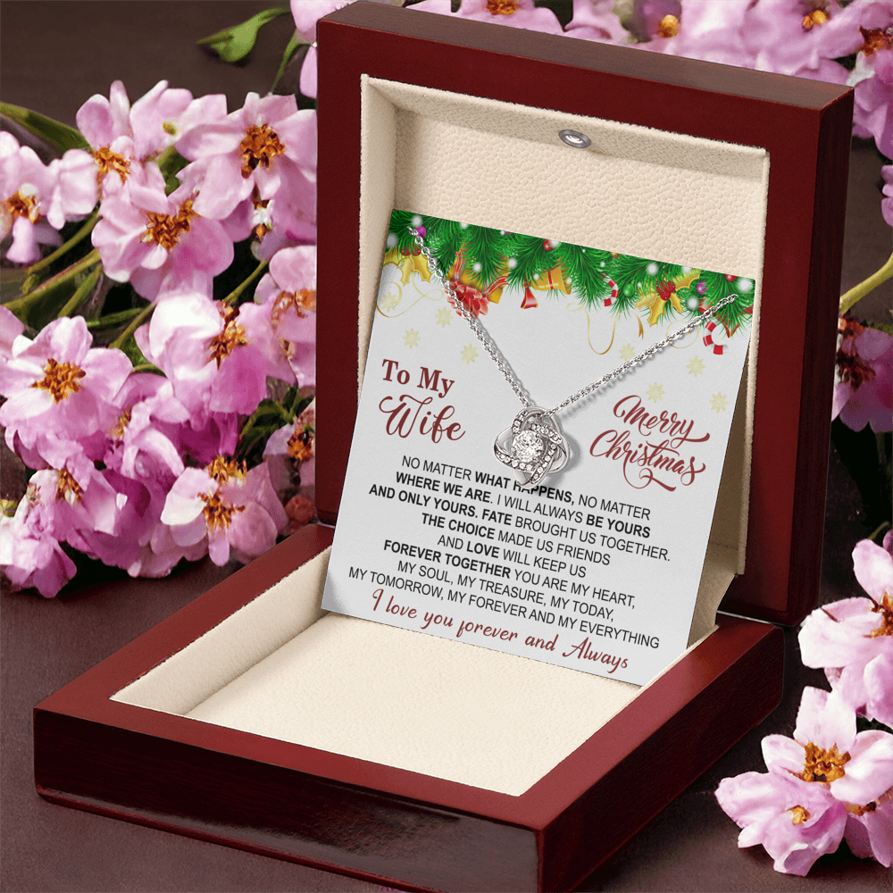 Gift Christmas Necklace For Wife, To My Wife Necklace From Husband, Love Knot Jewelry Gift For Wife, Husband To Wife Love Knot Pendant For Wife Jewelry Gift For Women Merry Christmas Necklace