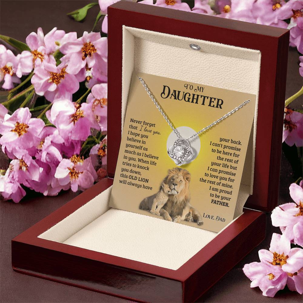 Daughter Gifts From Dad, To My Daughter Lion Dad And Daughter Necklace, Love Knot Necklace Birthday Gift for Daughter From Dad, Christmas Graduation Gift Jewelry Gift For Girls Little Girl Necklace