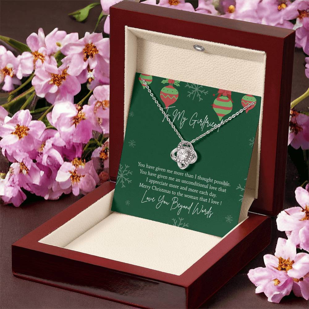 To My Girlfriend Christmas Necklace From Beyond Words, Merry Christmas Necklace To The Women, Girlfriend Gift Necklace, Love Girlfriend From Boy Friend Love Knot Pendant, Boyfriend And Girlfriend