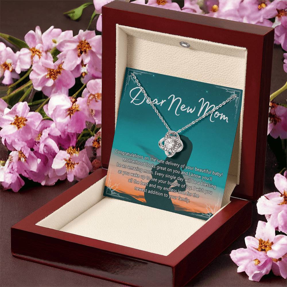 Dear New Mom Necklace, Dear New Mom Love Knot Necklace Gift From Daughter Congratulations Necklace Gift For Mom Your Beautiful Baby Necklace Gift For Mom Jewelry Gift For Mom, New Mom Gift Necklace