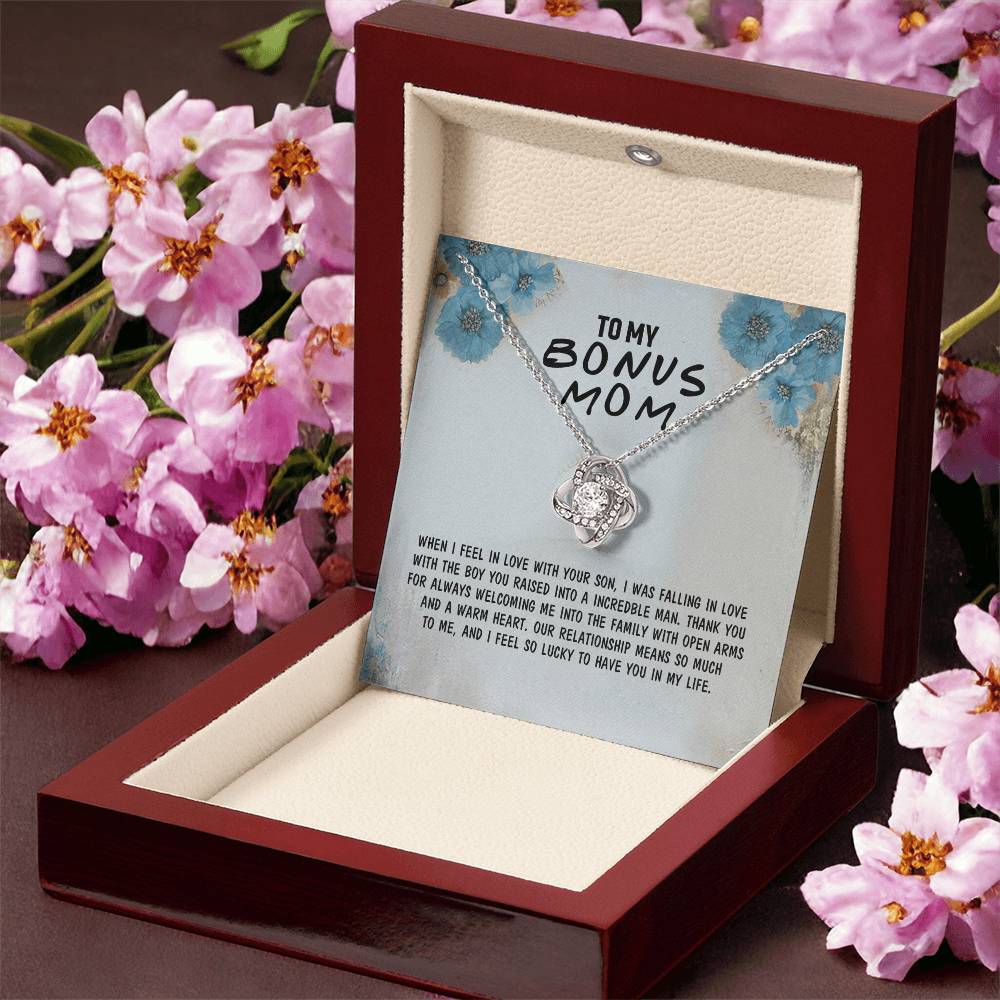 To My Bonus Mom Necklace From Bonus Son, Bonus Mom Gift Necklace, Mother And Son Necklace Gift For Her, Bonus Mother Necklace On Mothers Day, Birthday Gift Anniversary, Bonus Mom Love Knot Necklace