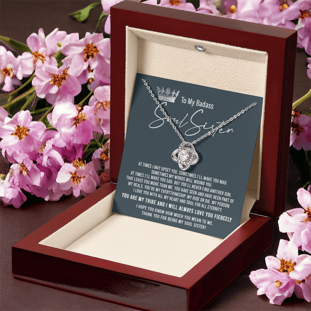 To My Badass Soul Sister Necklace From Sister, Brother, Thank You for Being My Badass Sister Love Knot Necklace - Unique Badass Sister Gift Necklace Friendship Sister Jewelry Gift For Women Gift Box