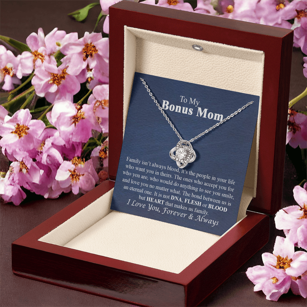 To My Bonus Mom Necklace From Bonus Daughter, Bonus Mom Gift Necklace, Bonus Mother Jewelry For Women, Necklace Gift For Mom On Mothers Day, Anniversary, Birthday Gift Love Knot Pendant For Her