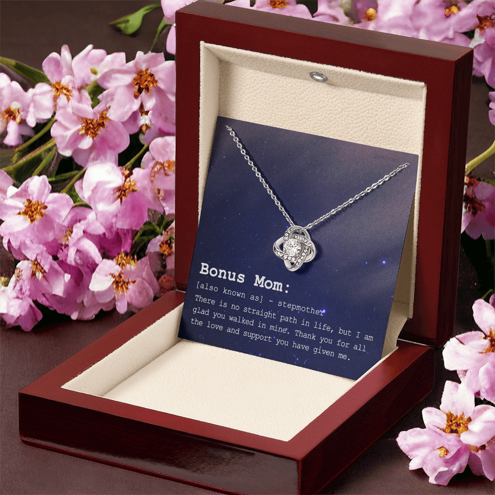 To My Bonus Mom Necklace From Bonus Daughter, Bonus Mom Gift Necklace, Jewelry For Mom, Stepmother Gift Necklace, Love Knot Pendant For Women, Thank You For Mom Card Gift Bonus Mom On Mothers Day
