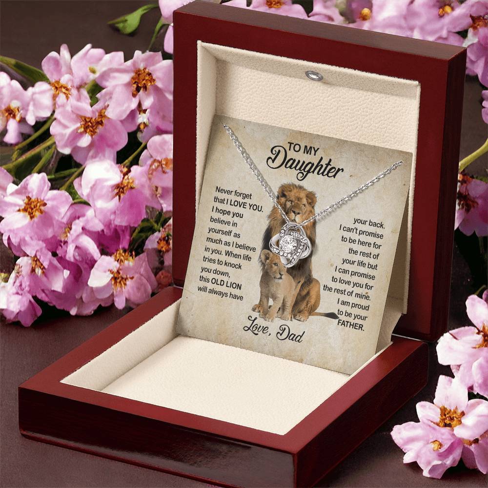 To My Daughter Love Knot Necklace with Luxury Box Gift From Dad, Daughter Lion And Father - Daughter Love Knot, Pendant Necklaces On Birthday, Christmas Jewelry Gift For Girls, Little Girl Necklace