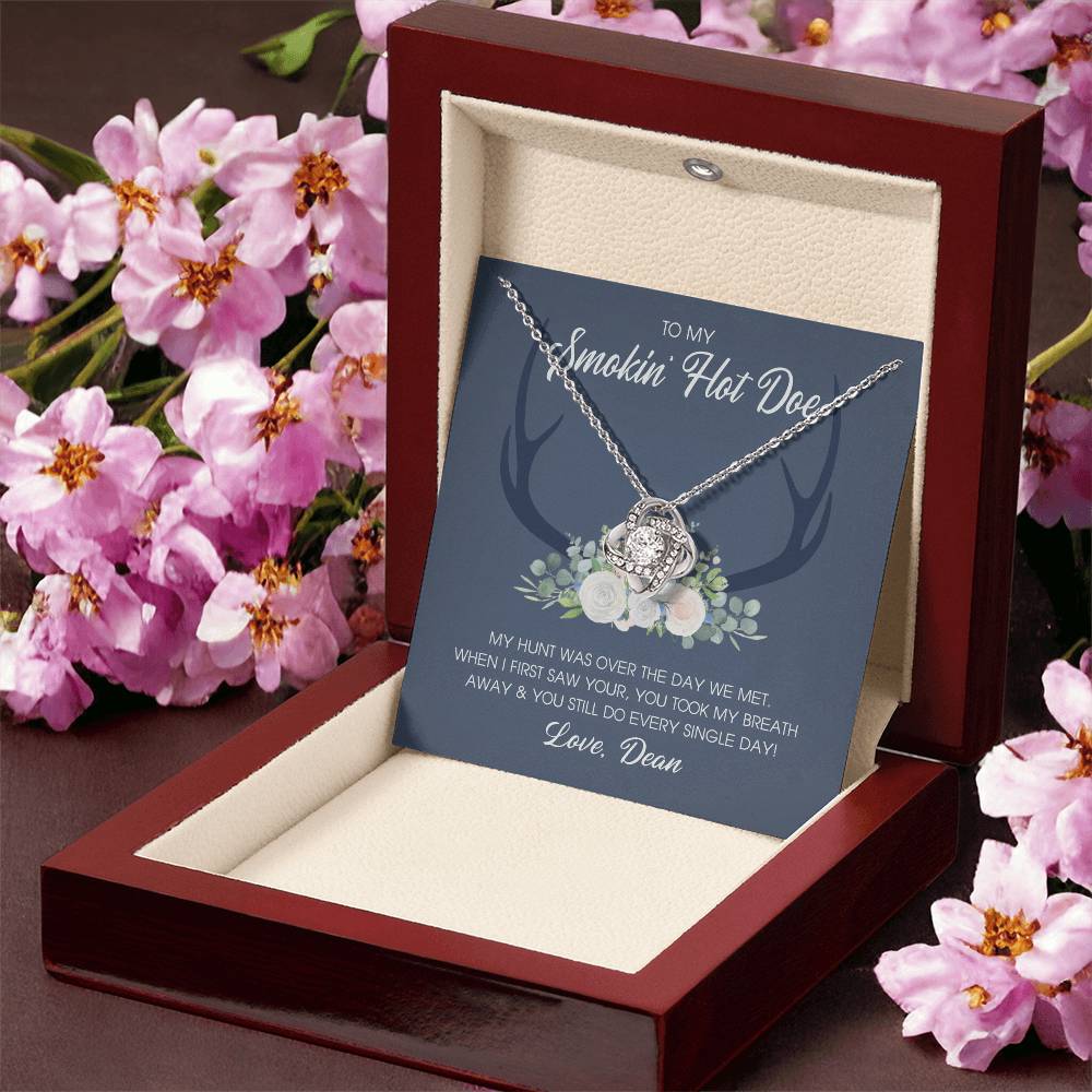 To My Smokin' Hot Doe Necklace Gift From Husband, Boyfriend, Love Knot Necklace Gift For Smokin' Hot Doe Hunting Gift Necklace for Women Gift Necklace for Her Romantic Girlfriend Gift Necklace