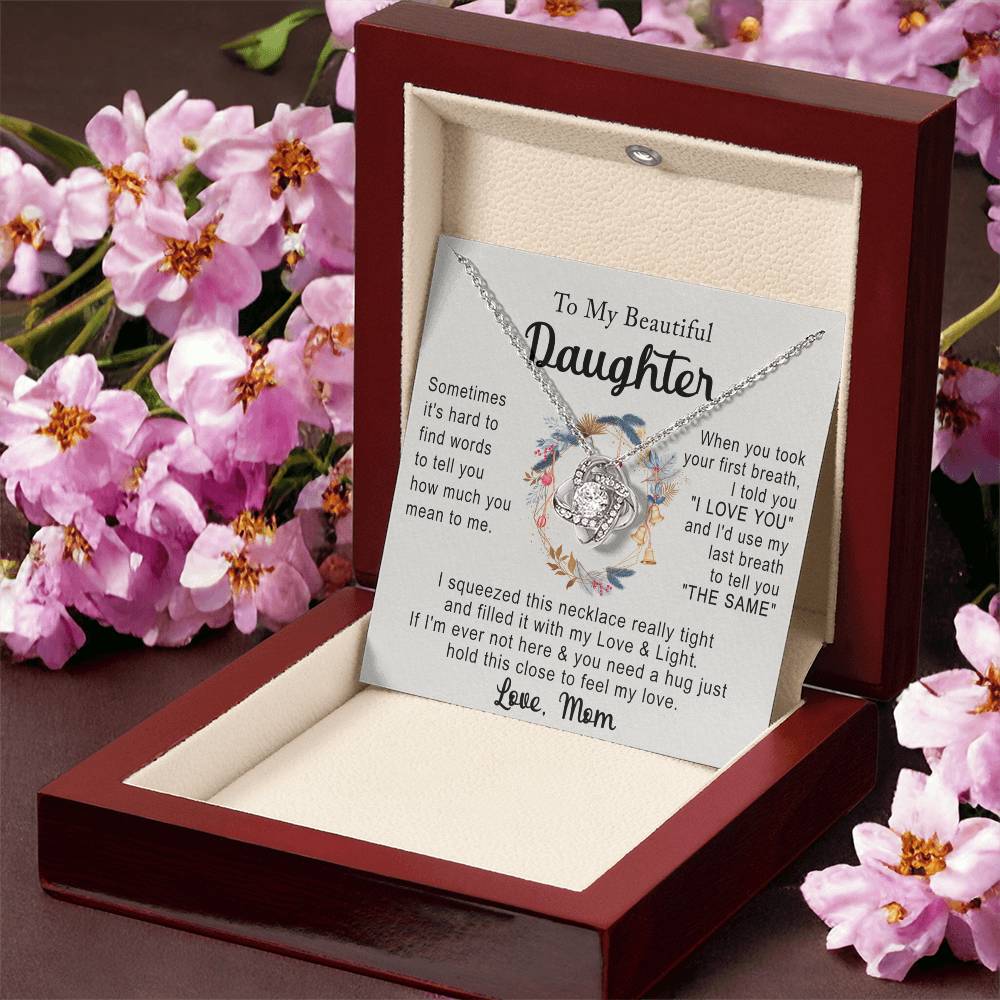 Personalized Necklace With Message Card And Box, Jewelry Custom Card For Daughter, To My Beautiful Daughter Necklace From Mom, Mother To Daughter Pendant From Mom Jewelry Gift For Girls