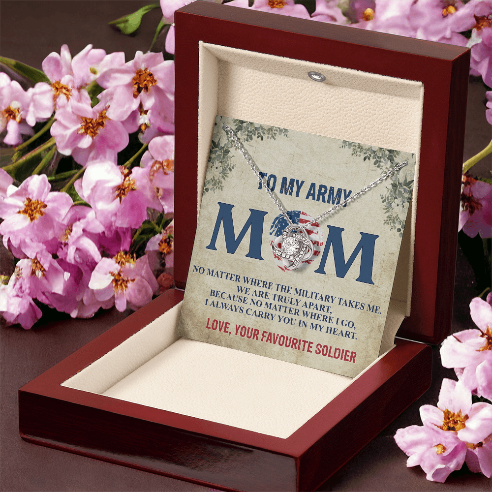 Army Mom Necklace, To My Army Mom Necklace From Daughter, Favourite Soldier Necklace Gift For Mom, Army Mom Love Knot Necklace Gift, Military Mom Gift Necklace, Soldier Mom Necklace Gift For Women