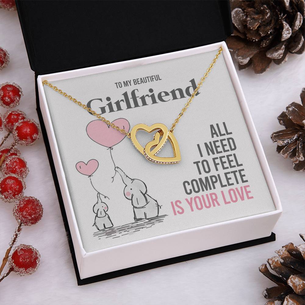 To My Girlfriend Gift Necklace Romantic Girlfriend Birthday Gifts for Girlfriend Interlocking Hearts Necklace