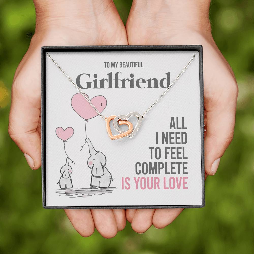 To My Girlfriend Gift Necklace Romantic Girlfriend Birthday Gifts for Girlfriend Interlocking Hearts Necklace