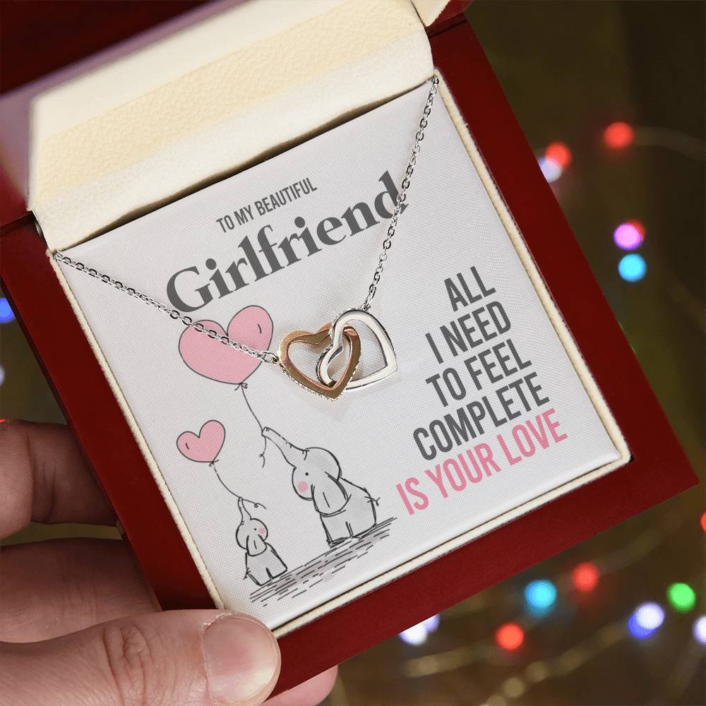 To My Girlfriend Gift Necklace Romantic Girlfriend Birthday Gifts for Girlfriend Interlocking Hearts Necklace