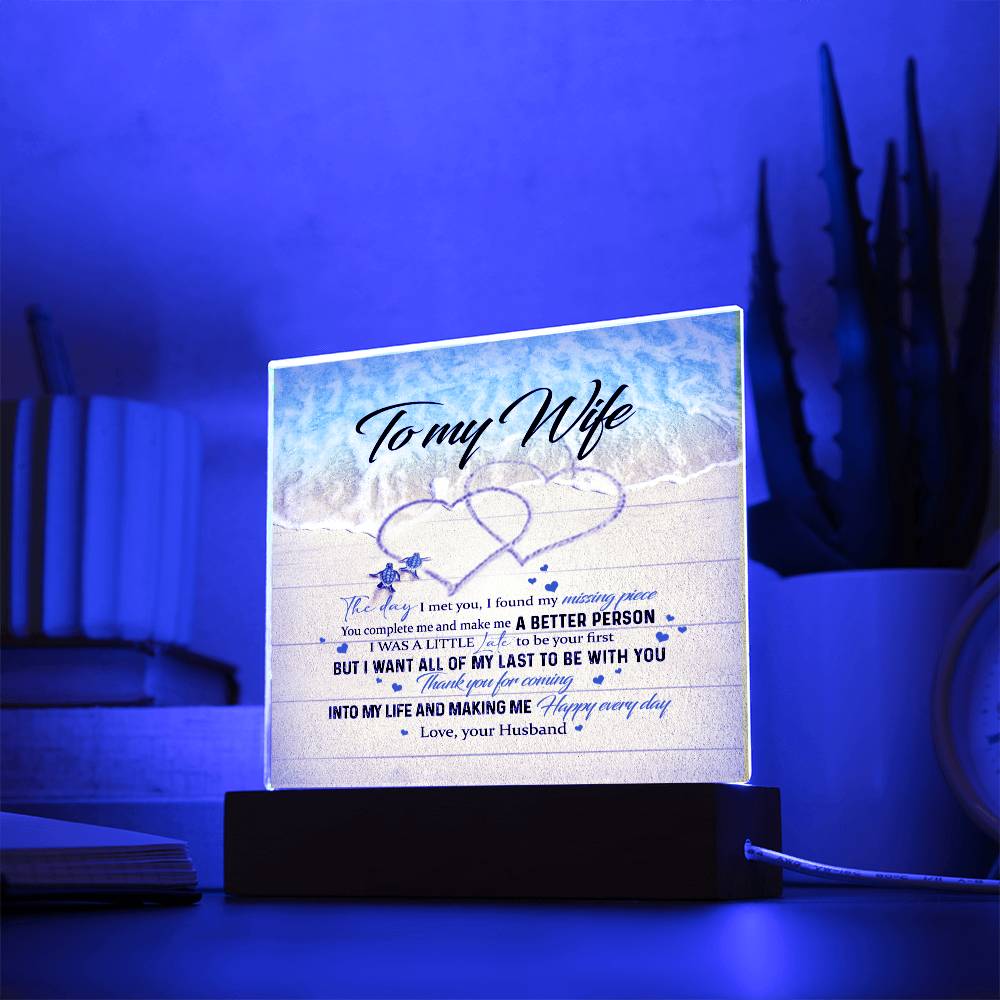 To My Wife Gift Alluring Necklace Valentines Gift For Wife Necklace For Women Acrylic Square Plaque Wooden Base with LED