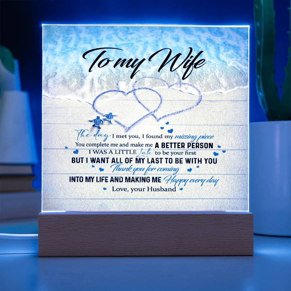 To My Wife Gift Alluring Necklace Valentines Gift For Wife Necklace For Women Acrylic Square Plaque Wooden Base with LED