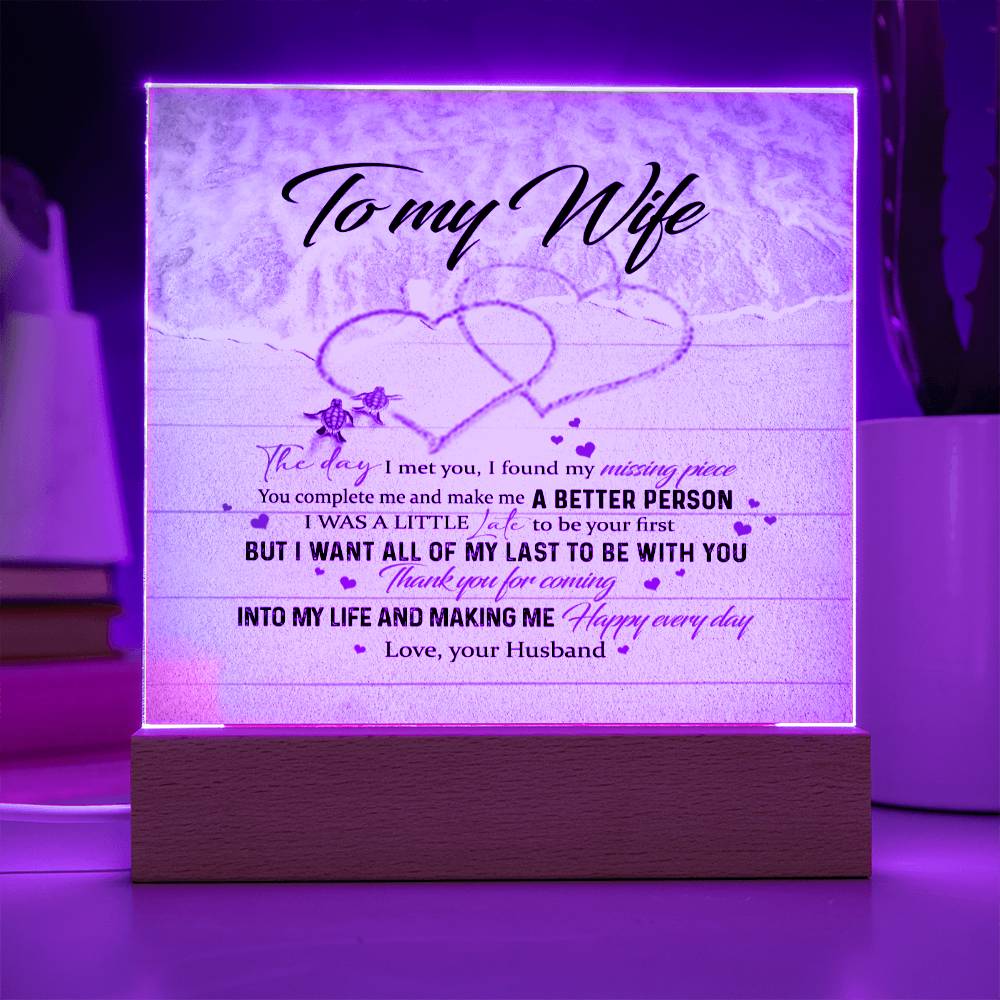 To My Wife Gift Alluring Necklace Valentines Gift For Wife Necklace For Women Acrylic Square Plaque Wooden Base with LED