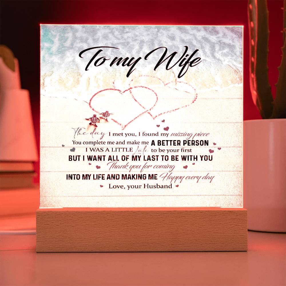 To My Wife Gift Alluring Necklace Valentines Gift For Wife Necklace For Women Acrylic Square Plaque Wooden Base with LED
