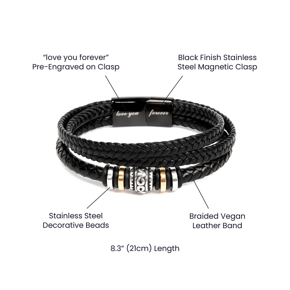 To My Son Bracelet From Mom, Love You Forever And Always Bracelets Gifts For Him With Card In Box, Mens Leather Bracelet For Sons On Birthday, Anniversary,  Highschool, Grad, Graduation