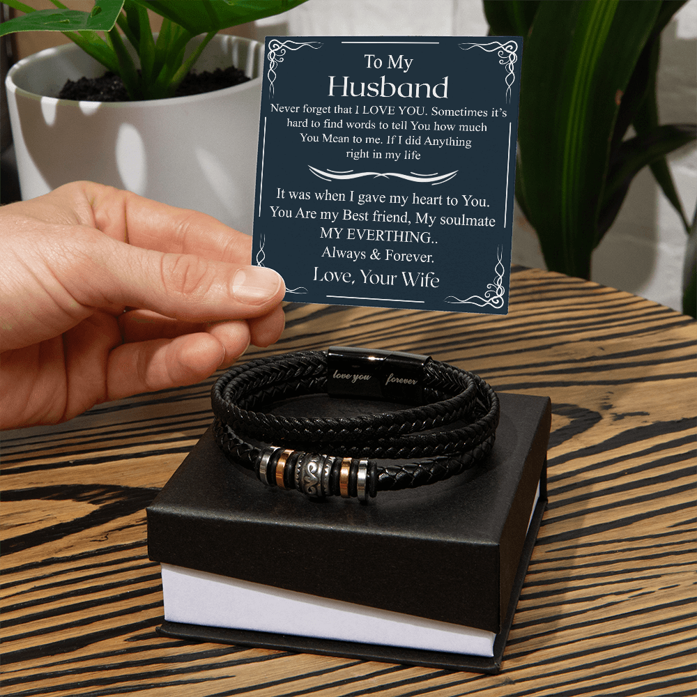 To My Husband Leather Bracelet From Wife, Inspirational Bracelets With Message Card In Box Gift For Her, Wristband Husband For Birthday, Christmas, Graduation Love You Forever Bracelets For Him