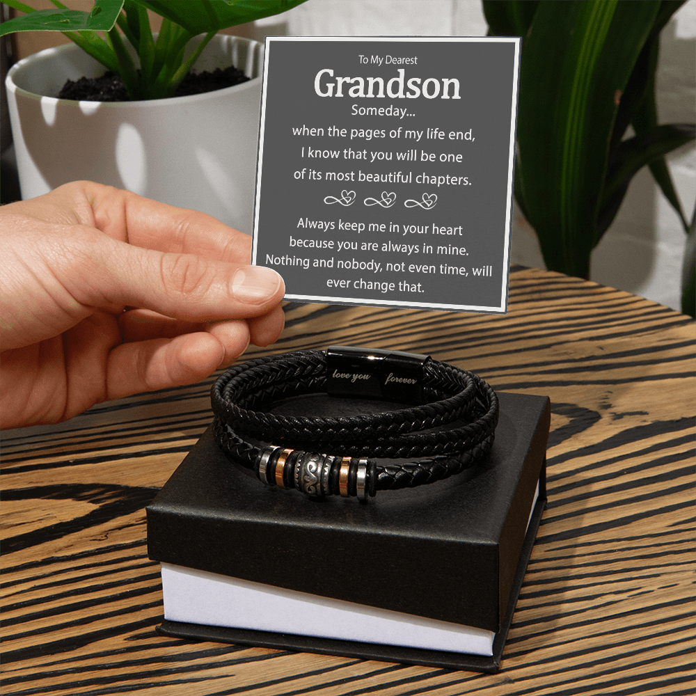 To My Grandson Bracelet From Grandma, Grandparents, Anniversary Graduation Valentine Christmas Birthday Gifts For Grandsons With Message Card And Gift Box Love You Forever Bracelets