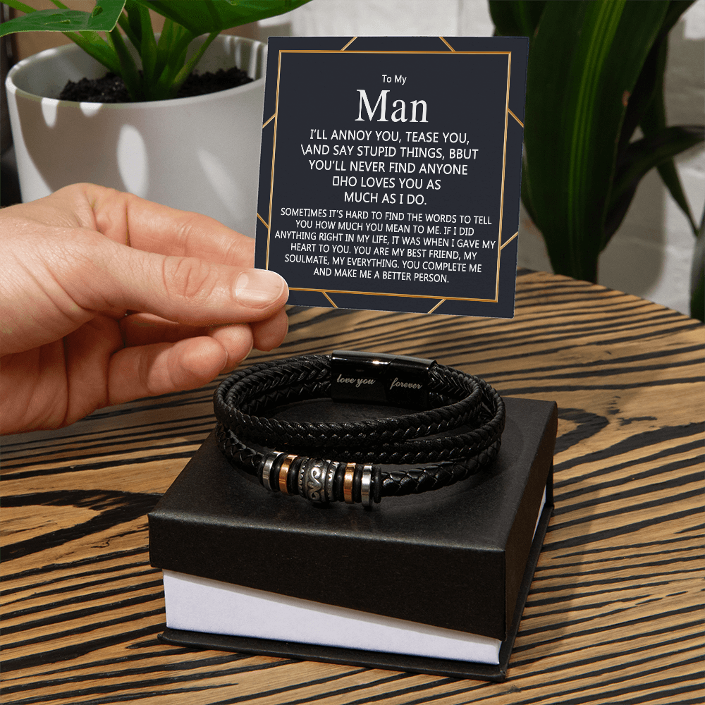To My Man Bracelet Gift For Him, Love You Forever Jewelry Gift Men Christmas
