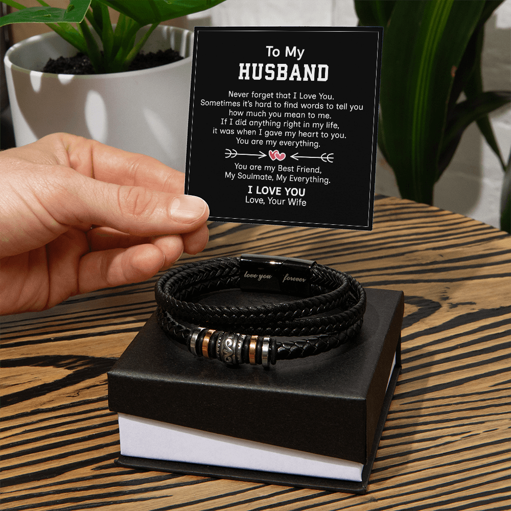 To My Husband Bracelet From Wife, Inspirational Bracelets With Message Card In Box Gift For Him, Wristband Husband For Birthday, Christmas, Graduation Love You Forever Bracelets