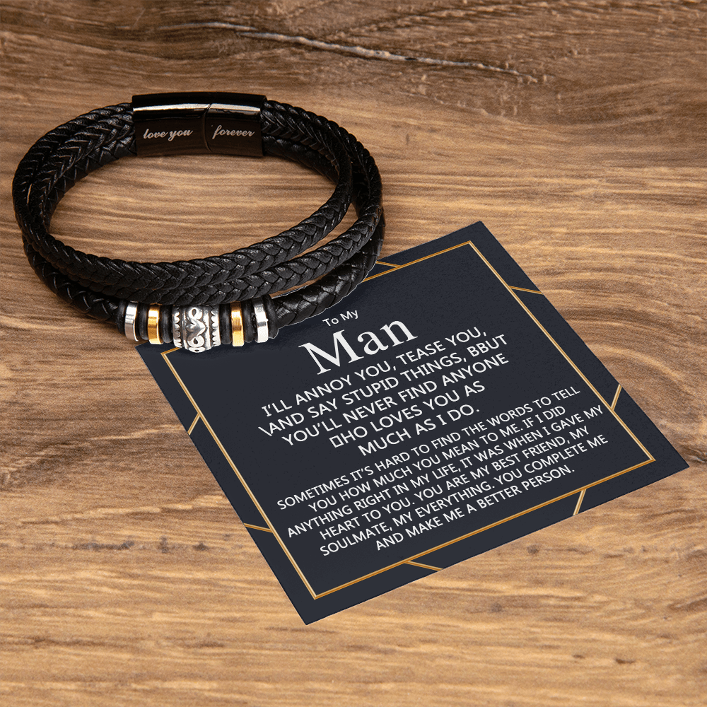 To My Man Bracelet Gift For Him, Love You Forever Jewelry Gift Men Christmas