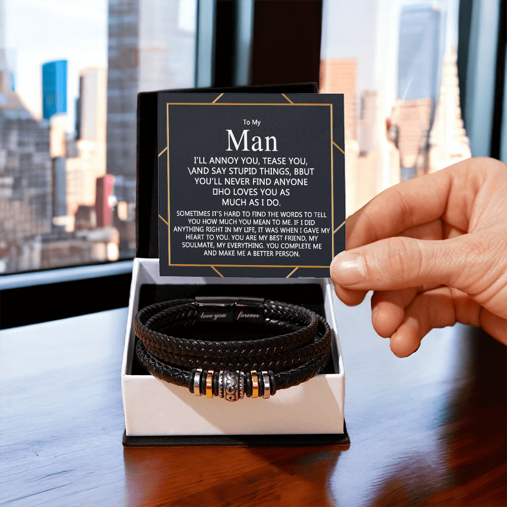 To My Man Bracelet Gift For Him, Love You Forever Jewelry Gift Men Christmas