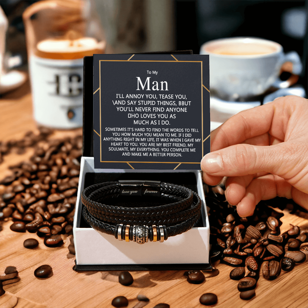 To My Man Bracelet Gift For Him, Love You Forever Jewelry Gift Men Christmas