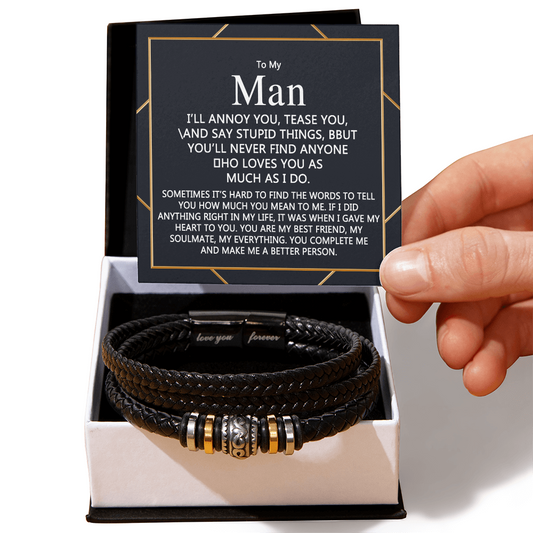 To My Man Bracelet Gift For Him, Love You Forever Jewelry Gift Men Christmas